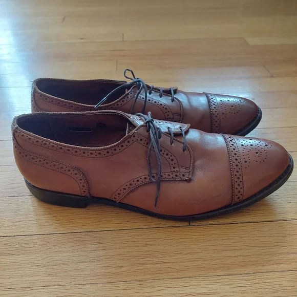 EUC Mens Allen Edmonds Leather Shoes Sanford British Tan Lace Up Size 13 E - Picture 4 of 13